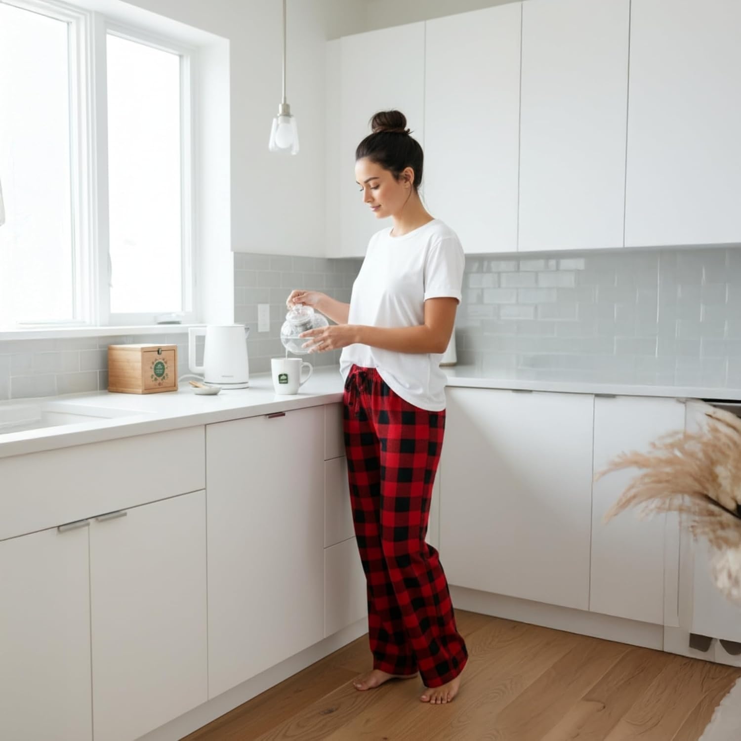 image:imageJust Love Womens Buffalo Plaid Pajama Pants 100 Cotton Jersey Knit Sleep and Lounge PJ BottomsLilac White Buffalo Plaid