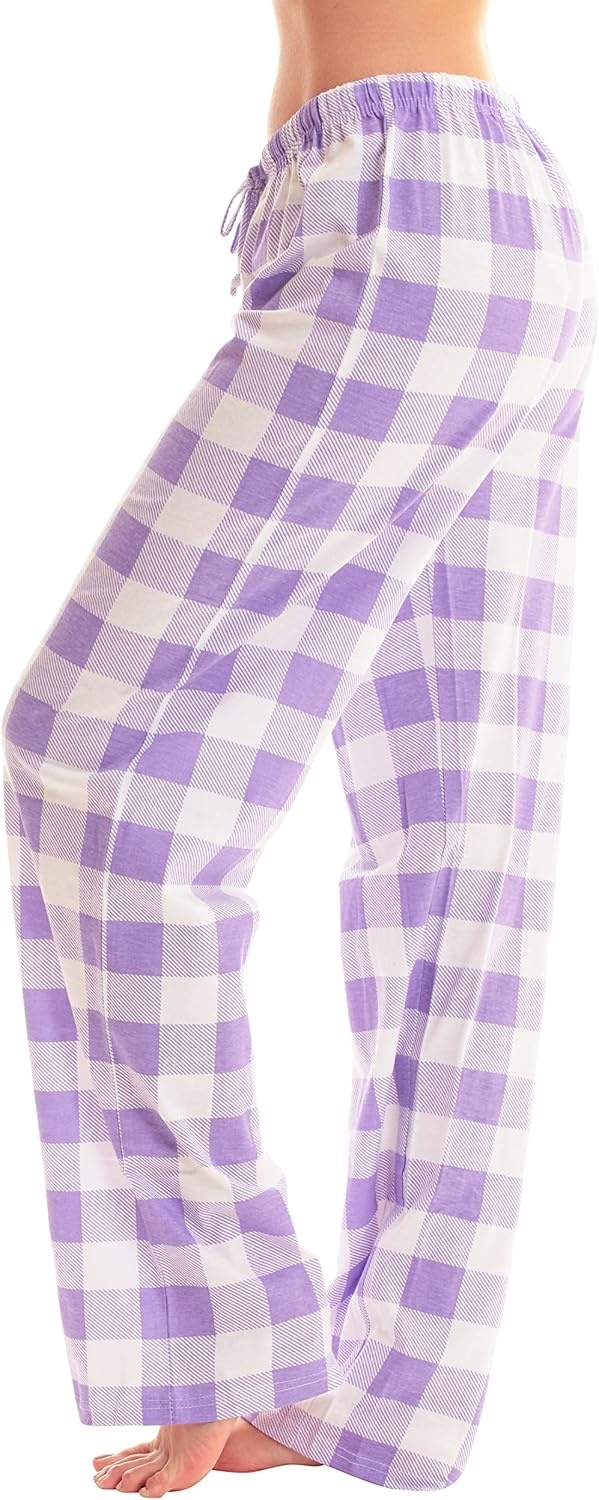 image:imageJust Love Womens Buffalo Plaid Pajama Pants 100 Cotton Jersey Knit Sleep and Lounge PJ BottomsLilac White Buffalo Plaid
