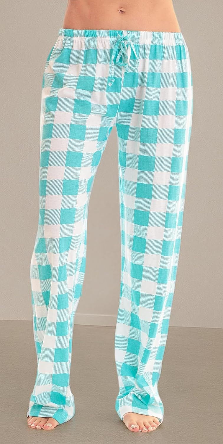 image:imageJust Love Womens Buffalo Plaid Pajama Pants 100 Cotton Jersey Knit Sleep and Lounge PJ BottomsMint White Buffalo Plaid