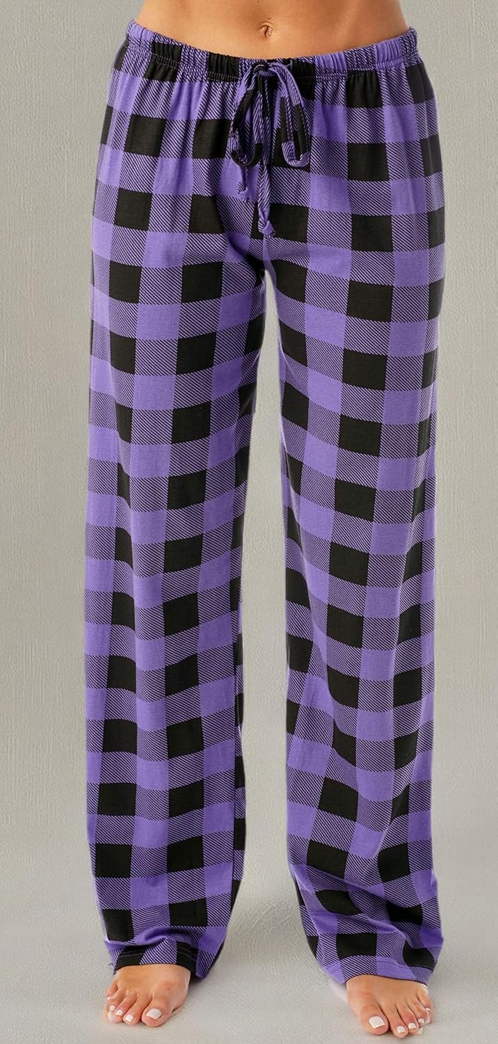 image:imageJust Love Womens Buffalo Plaid Pajama Pants 100 Cotton Jersey Knit Sleep and Lounge PJ BottomsPurple Black Buffalo Plaid