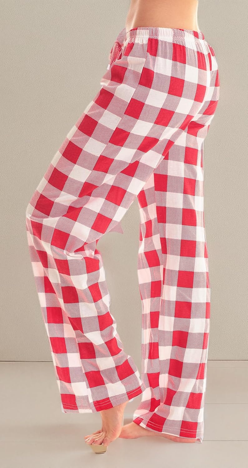 image:imageJust Love Womens Buffalo Plaid Pajama Pants 100 Cotton Jersey Knit Sleep and Lounge PJ BottomsRed White Buffalo Plaid