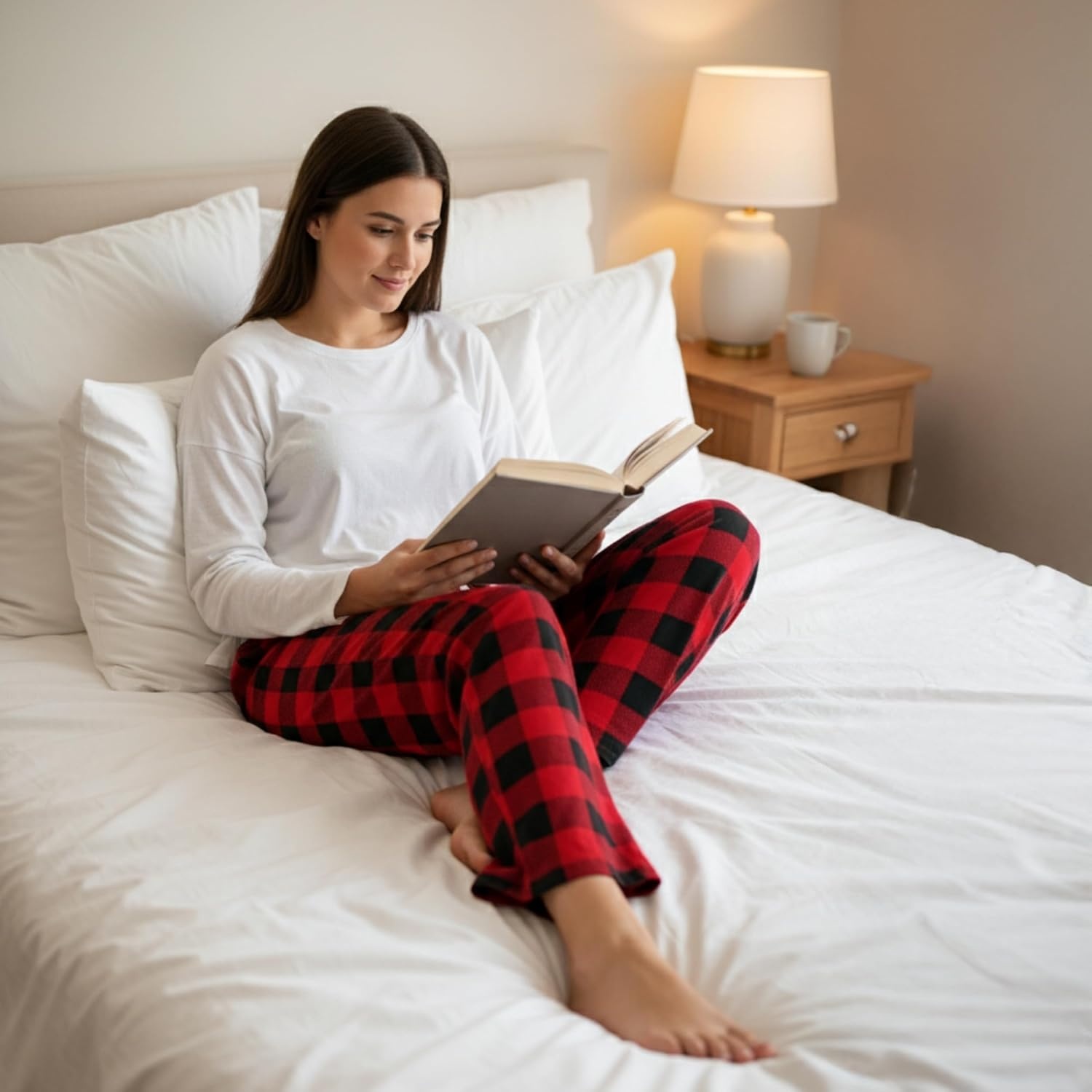 image:imageJust Love Womens Buffalo Plaid Pajama Pants 100 Cotton Jersey Knit Sleep and Lounge PJ BottomsRed White Buffalo Plaid