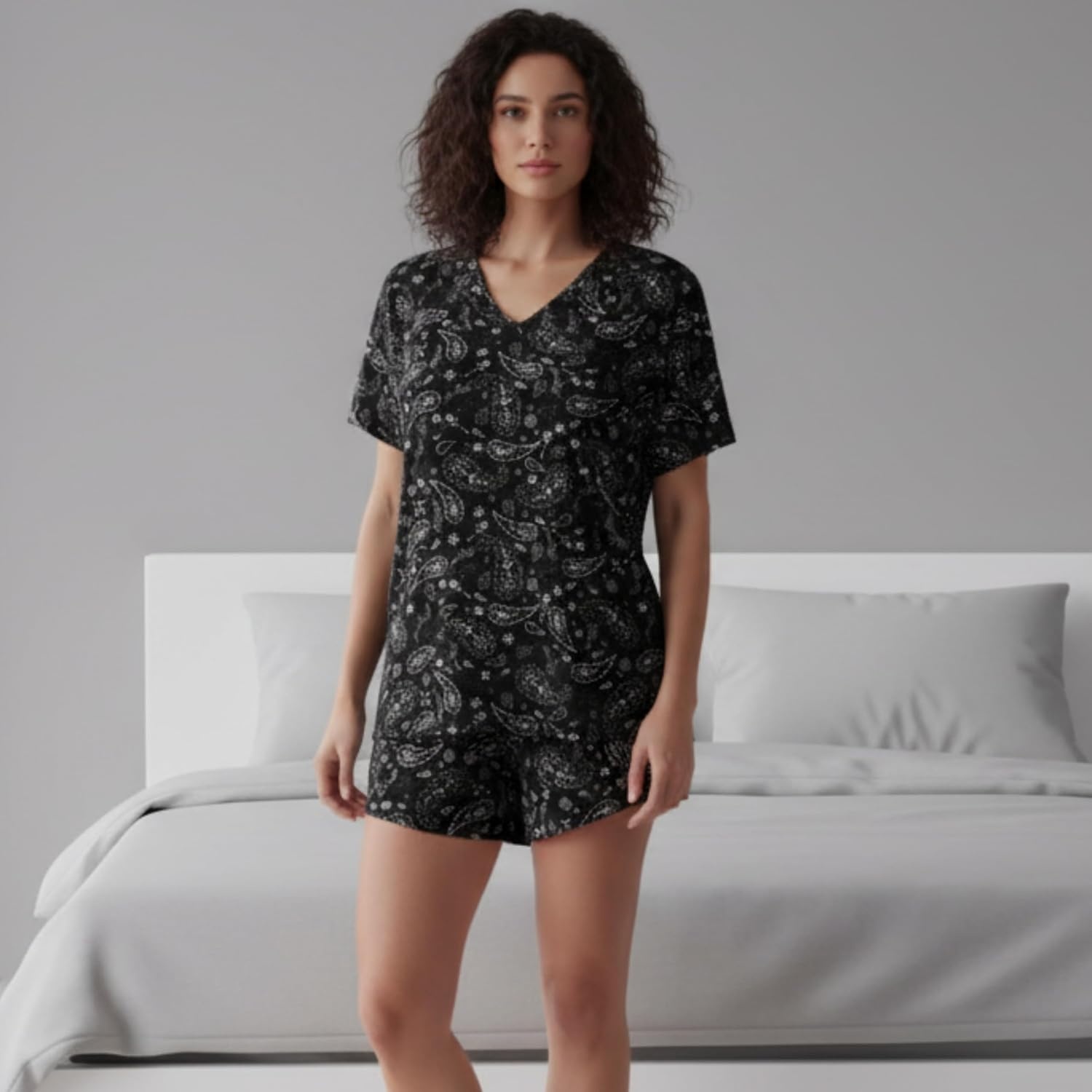 image:imageJust Love Womens Pajama Short Set Stretch Jersey VNeck Sleepwear with Elastic Waist ShortsSolid Navy