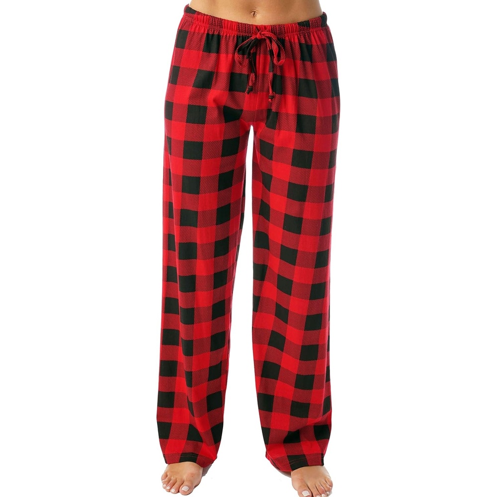 image:imageJust Love Womens Buffalo Plaid Pajama Pants 100 Cotton Jersey Knit Sleep and Lounge PJ BottomsRed Black Buffalo Plaid