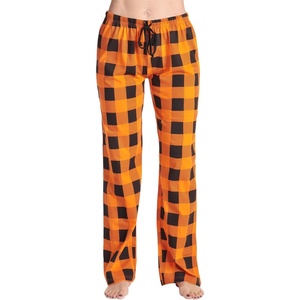 Just Love Women’s Buffalo Plaid Pajama Pants, 100% Cotton Jersey Knit Sleep and Lounge PJ Bottoms(Buffalo Plaid – Orange Black)