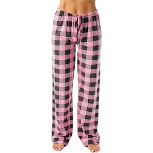 Just Love Women’s Buffalo Plaid Pajama Pants, 100% Cotton Jersey Knit Sleep and Lounge PJ Bottoms(Pink Charcoal Buffalo Plaid)