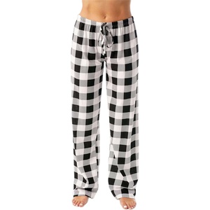 Just Love Women’s Buffalo Plaid Pajama Pants, 100% Cotton Jersey Knit Sleep and Lounge PJ Bottoms(White Black Buffalo Plaid)