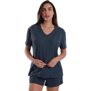 Just Love Women’s Pajama Short Set, Stretch Jersey V-Neck Sleepwear with Elastic Waist Shorts(Solid Navy)