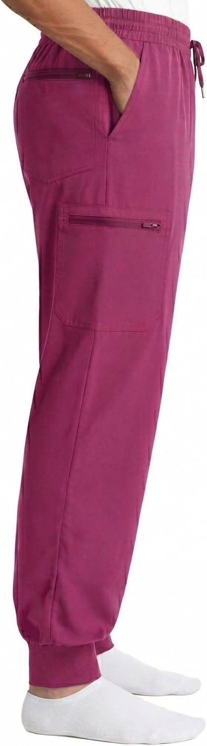 image:imageJust Love Mens Jogger Scrub Pants 6Pocket 4Way Stretch Slim Fit Medical Uniform Bottoms with DrawstringBurgundy Stretch Fabric