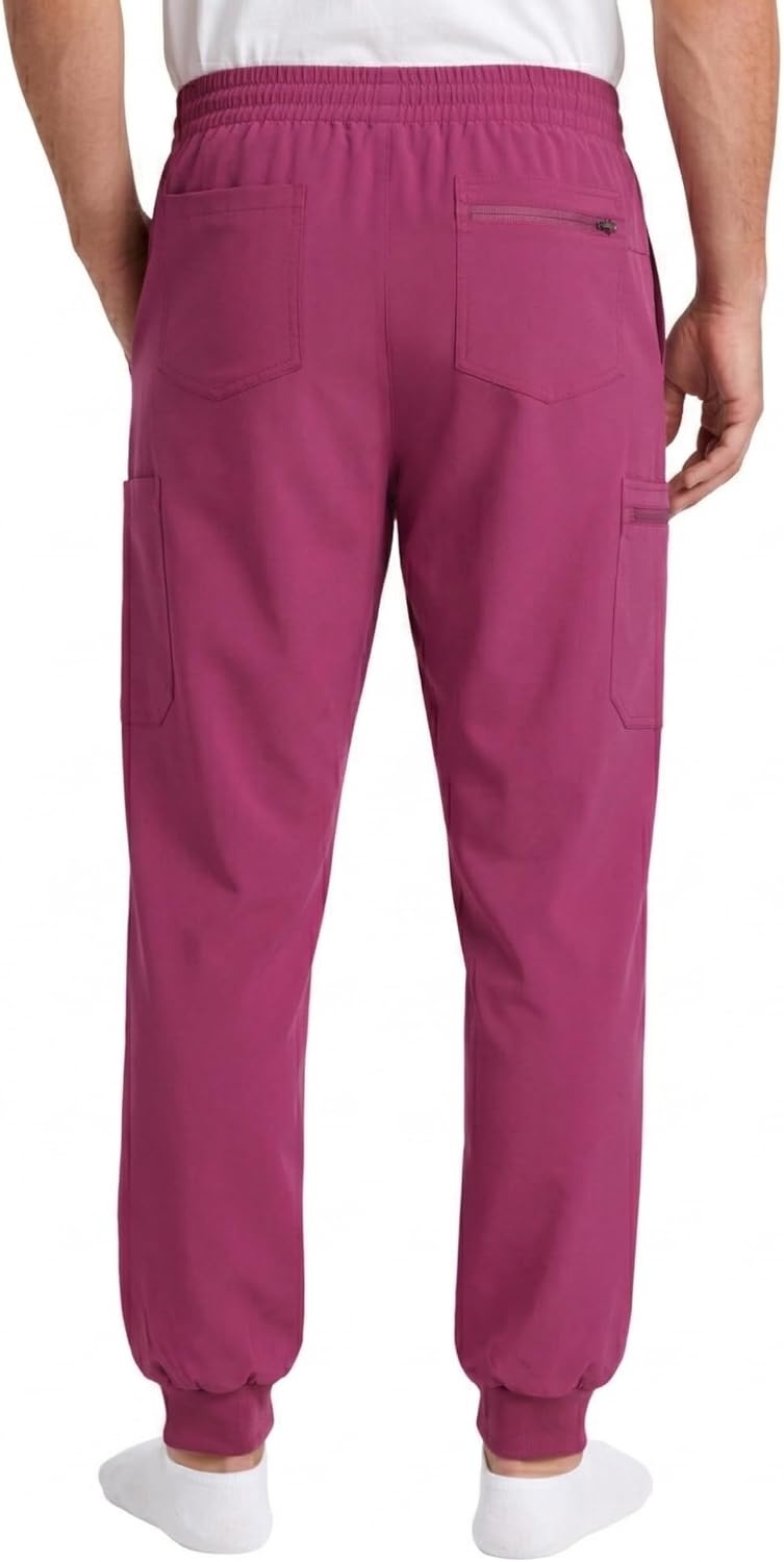 image:imageJust Love Mens Jogger Scrub Pants 6Pocket 4Way Stretch Slim Fit Medical Uniform Bottoms with DrawstringBurgundy Stretch Fabric
