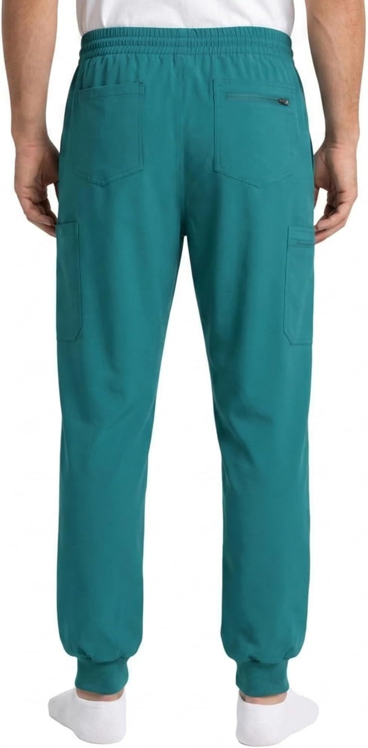 image:imageJust Love Mens Jogger Scrub Pants 6Pocket 4Way Stretch Slim Fit Medical Uniform Bottoms with DrawstringCarribean Blue Stretch Fabric
