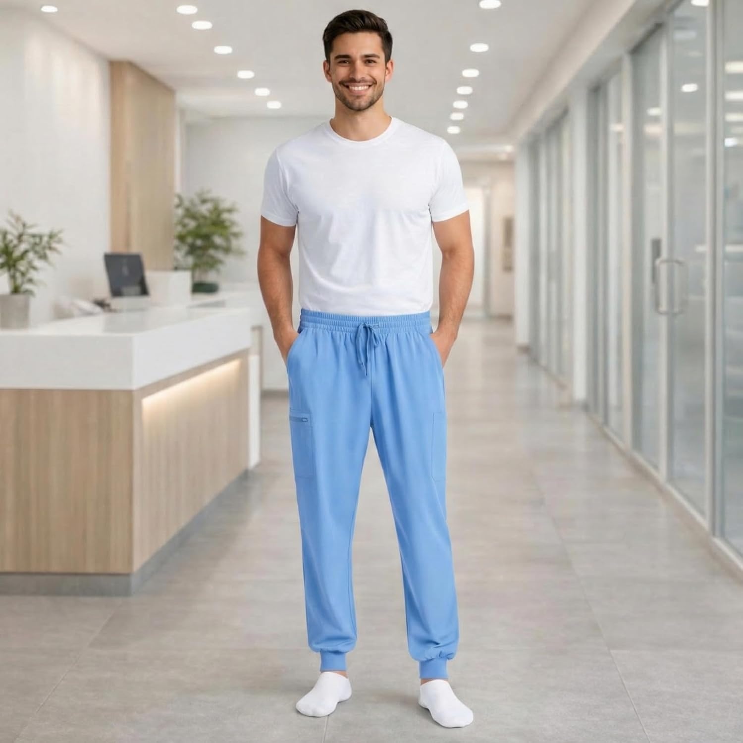 image:imageJust Love Mens Jogger Scrub Pants 6Pocket 4Way Stretch Slim Fit Medical Uniform Bottoms with DrawstringCeil Stretch Fabric