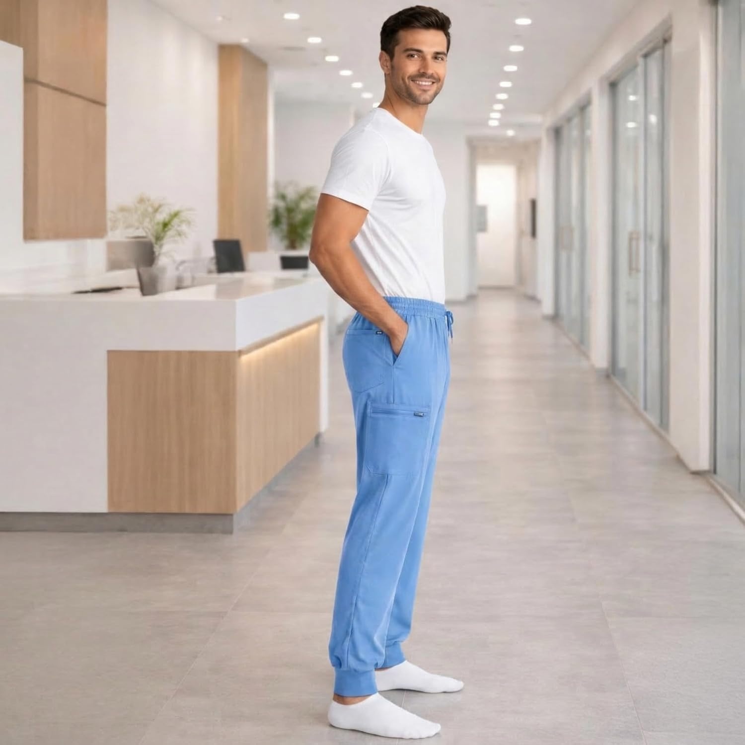 image:imageJust Love Mens Jogger Scrub Pants 6Pocket 4Way Stretch Slim Fit Medical Uniform Bottoms with DrawstringCeil Stretch Fabric
