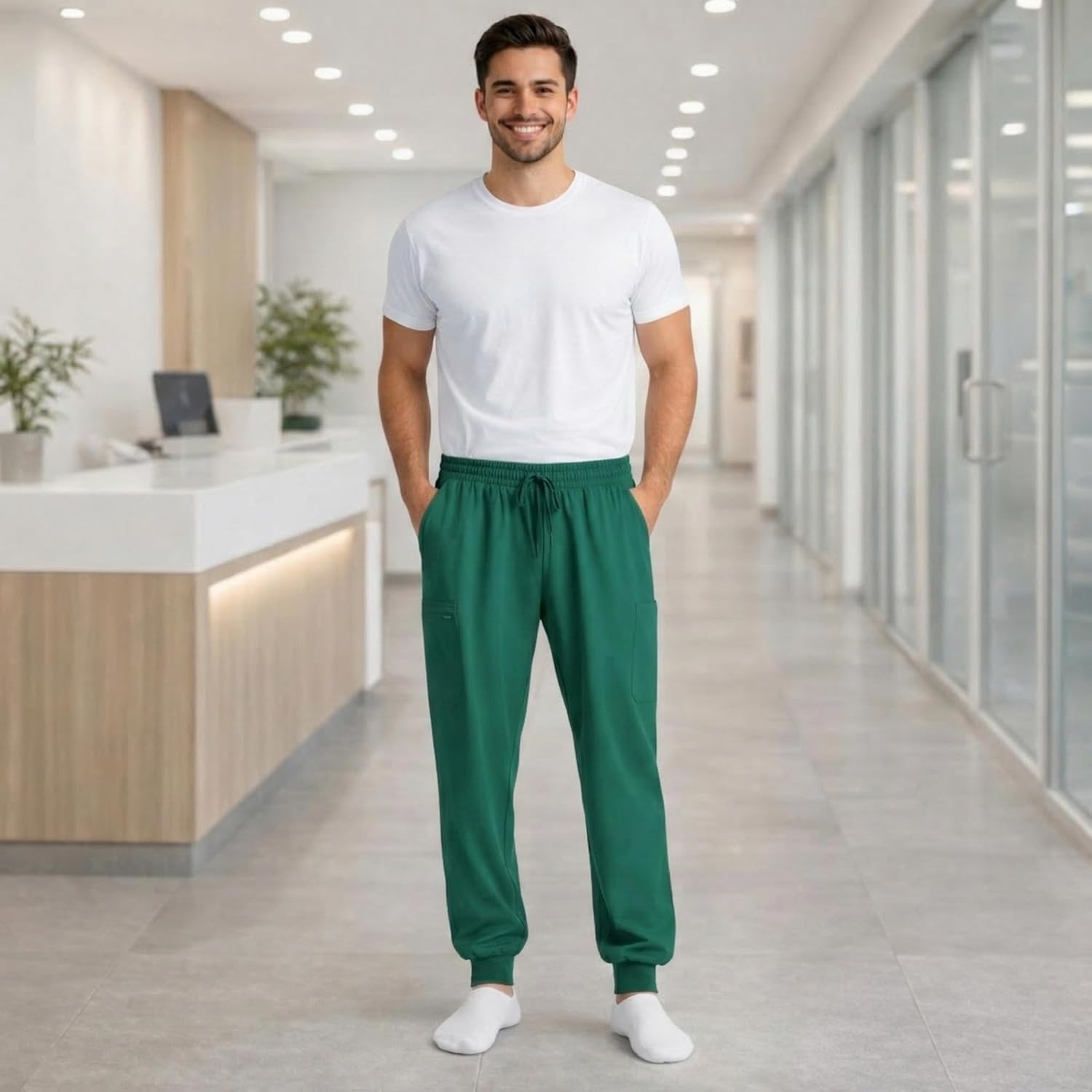 image:imageJust Love Mens Jogger Scrub Pants 6Pocket 4Way Stretch Slim Fit Medical Uniform Bottoms with DrawstringHunter Stretch Fabric