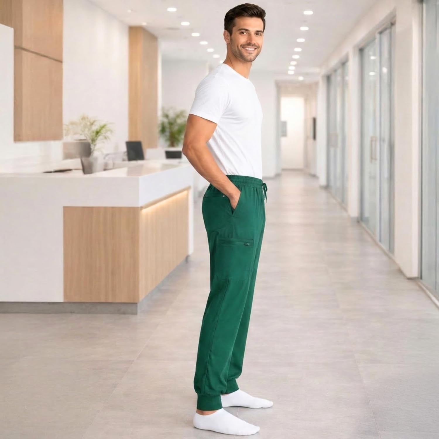 image:imageJust Love Mens Jogger Scrub Pants 6Pocket 4Way Stretch Slim Fit Medical Uniform Bottoms with DrawstringHunter Stretch Fabric