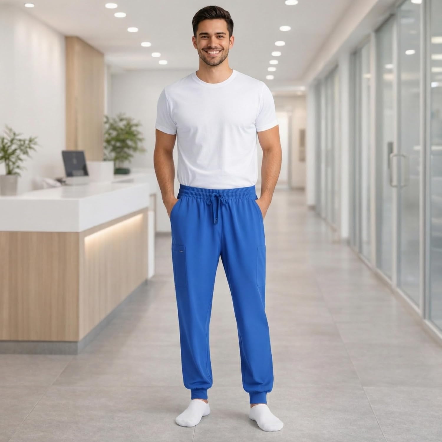 image:imageJust Love Mens Jogger Scrub Pants 6Pocket 4Way Stretch Slim Fit Medical Uniform Bottoms with DrawstringRoyal Stretch Fabric