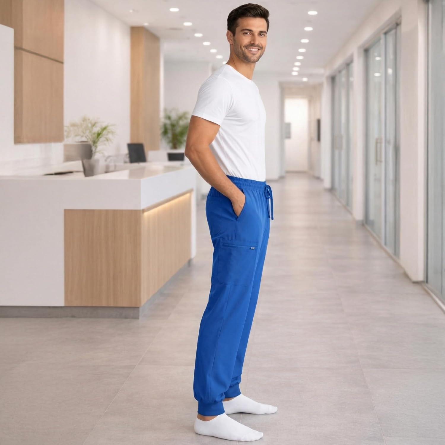 image:imageJust Love Mens Jogger Scrub Pants 6Pocket 4Way Stretch Slim Fit Medical Uniform Bottoms with DrawstringRoyal Stretch Fabric