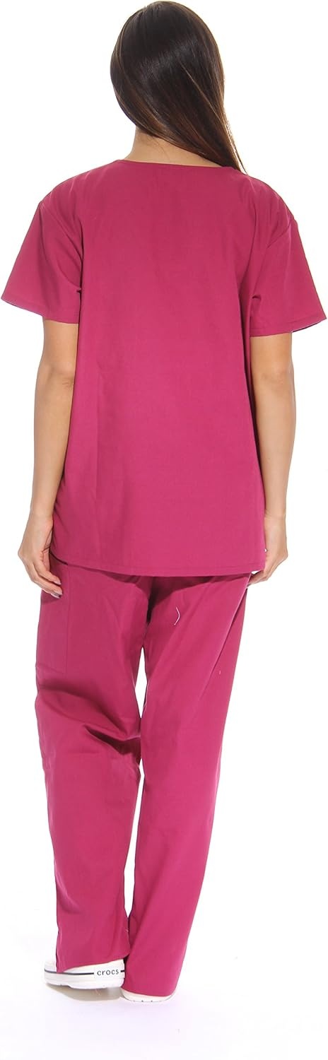 image:imageJust Love Womens Medical Scrubs Set 6Pocket VNeck Top amp Cargo Pants Cotton Blend Nursing UniformBurgundy