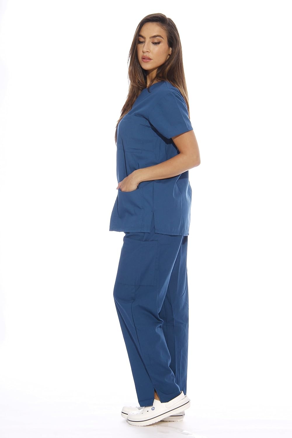 image:imageJust Love Womens Medical Scrubs Set 6Pocket VNeck Top amp Cargo Pants Cotton Blend Nursing UniformCarribean Blue