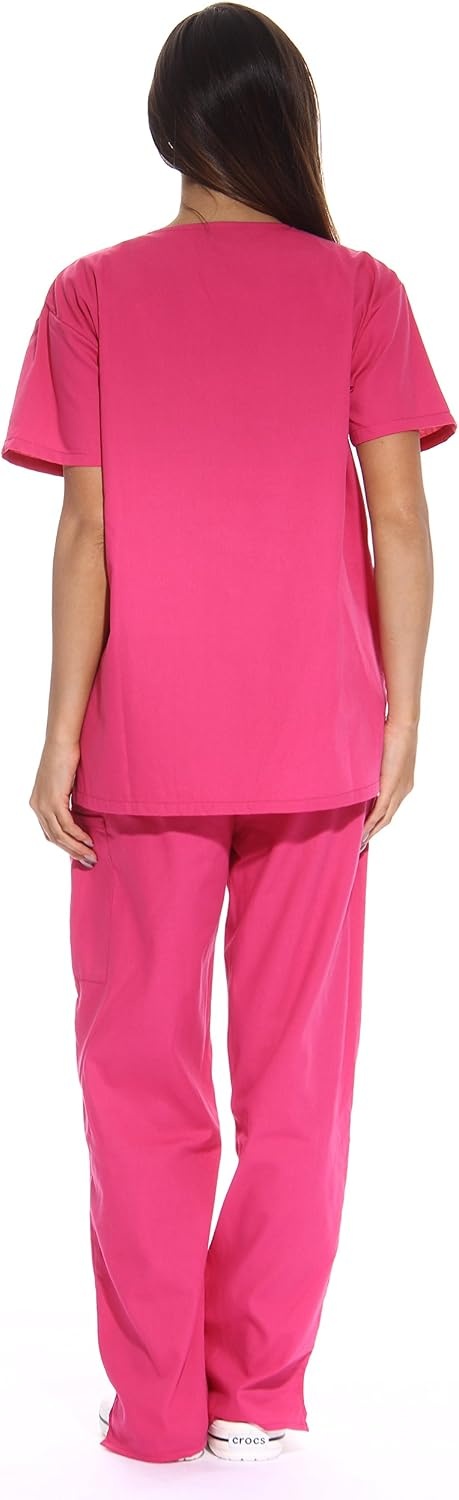 image:imageJust Love Womens Medical Scrubs Set 6Pocket VNeck Top amp Cargo Pants Cotton Blend Nursing UniformFuchsia