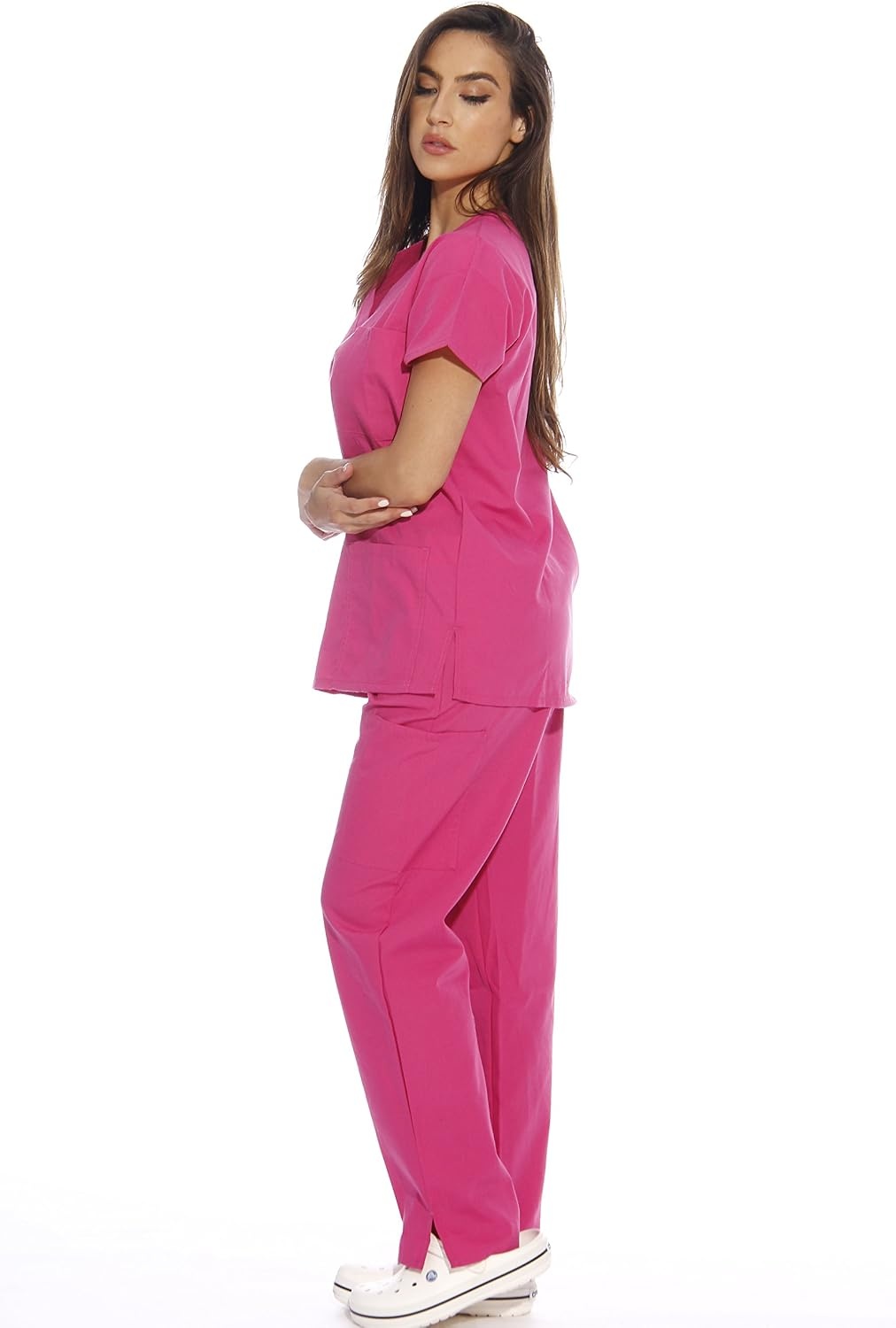 image:imageJust Love Womens Medical Scrubs Set 6Pocket VNeck Top amp Cargo Pants Cotton Blend Nursing UniformHot Pink