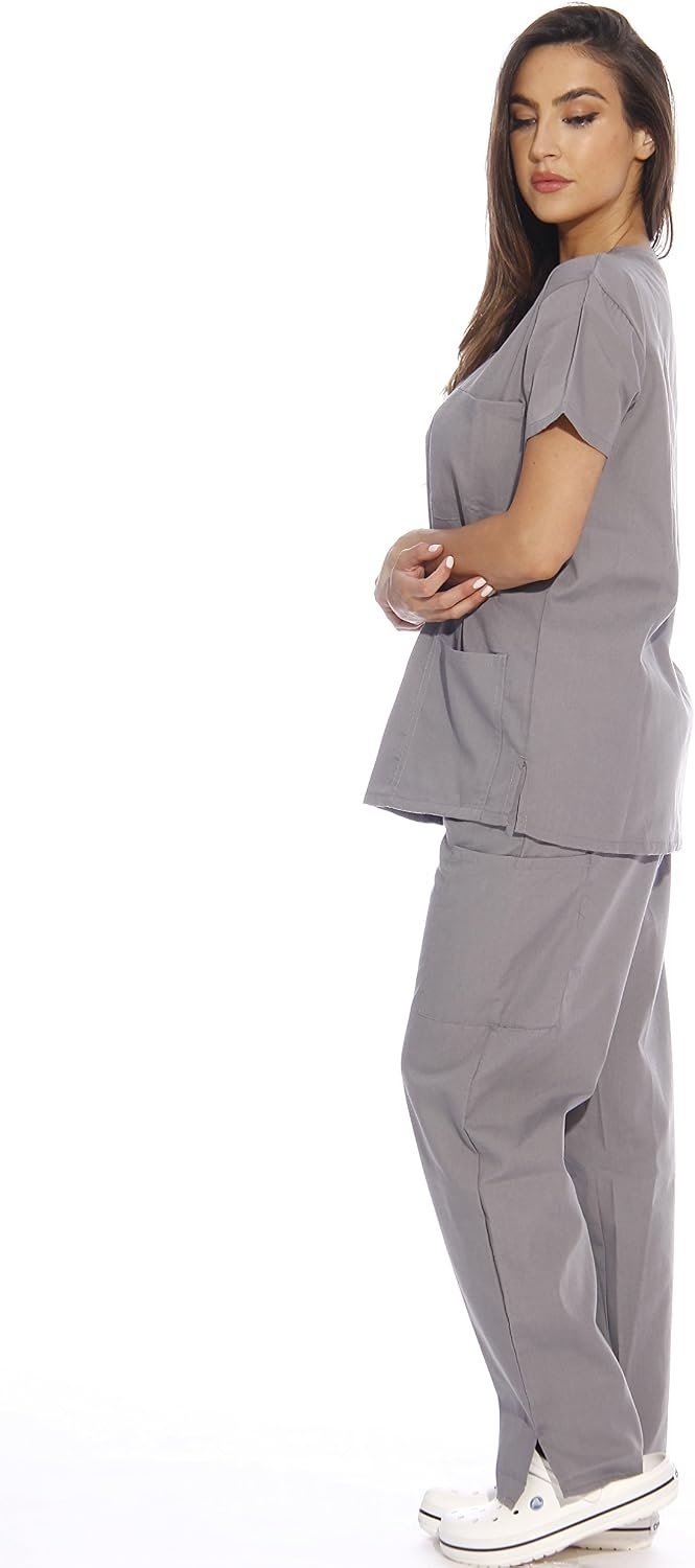 image:imageJust Love Womens Medical Scrubs Set 6Pocket VNeck Top amp Cargo Pants Cotton Blend Nursing UniformLight Grey