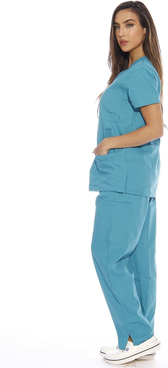image:imageJust Love Womens Medical Scrubs Set 6Pocket VNeck Top amp Cargo Pants Cotton Blend Nursing UniformTeal