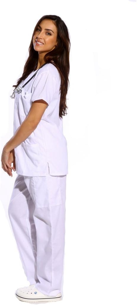 image:imageJust Love Womens Medical Scrubs Set 6Pocket VNeck Top amp Cargo Pants Cotton Blend Nursing UniformWhite
