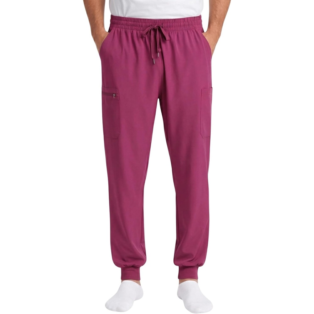 image:imageJust Love Mens Jogger Scrub Pants 6Pocket 4Way Stretch Slim Fit Medical Uniform Bottoms with DrawstringBurgundy Stretch Fabric