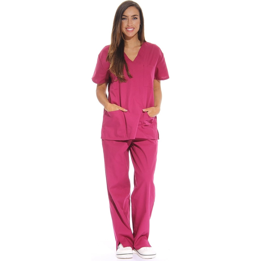 image:imageJust Love Womens Medical Scrubs Set 6Pocket VNeck Top amp Cargo Pants Cotton Blend Nursing UniformBurgundy