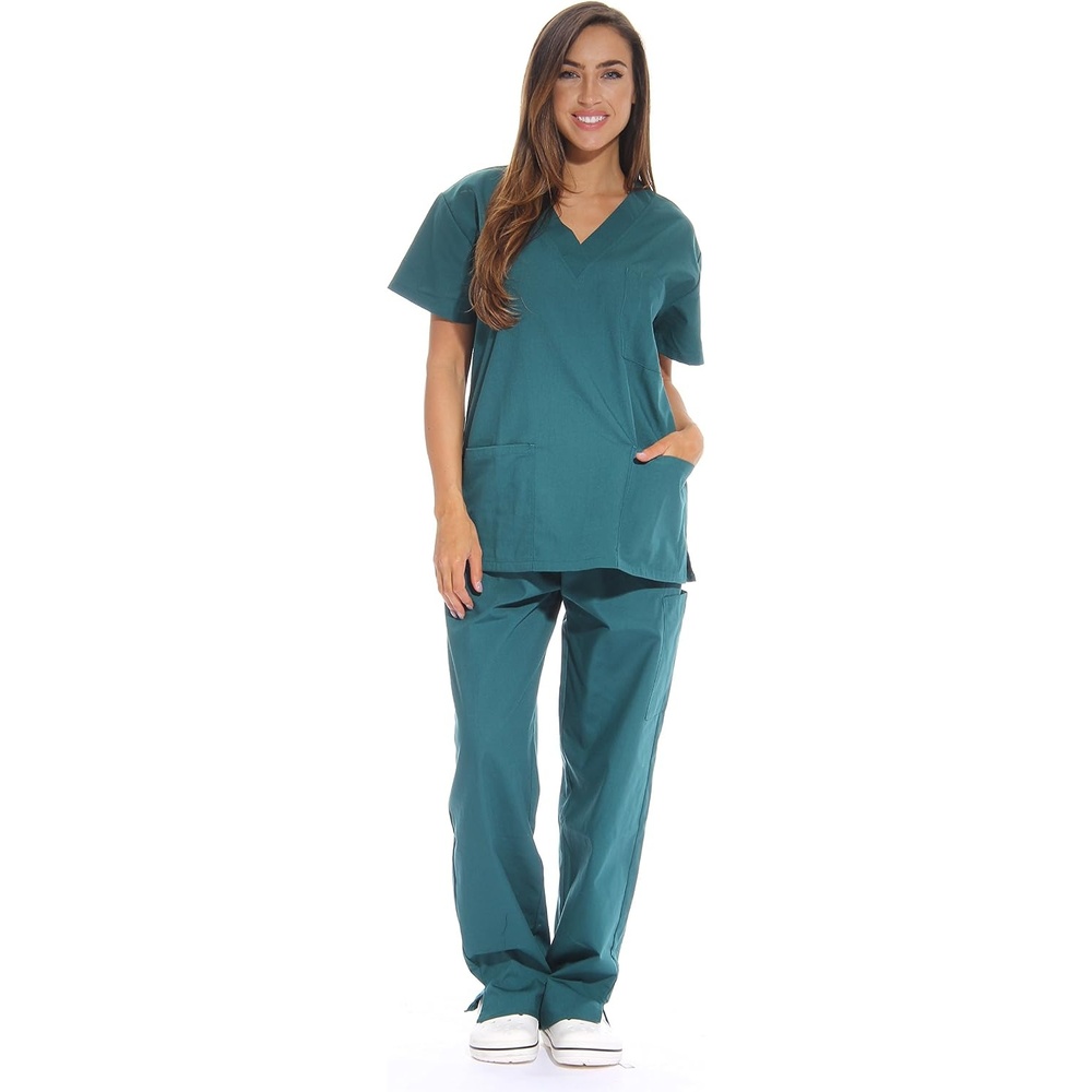image:imageJust Love Womens Medical Scrubs Set 6Pocket VNeck Top amp Cargo Pants Cotton Blend Nursing UniformDark Green