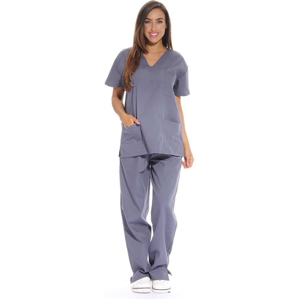 image:imageJust Love Womens Medical Scrubs Set 6Pocket VNeck Top amp Cargo Pants Cotton Blend Nursing UniformGrey