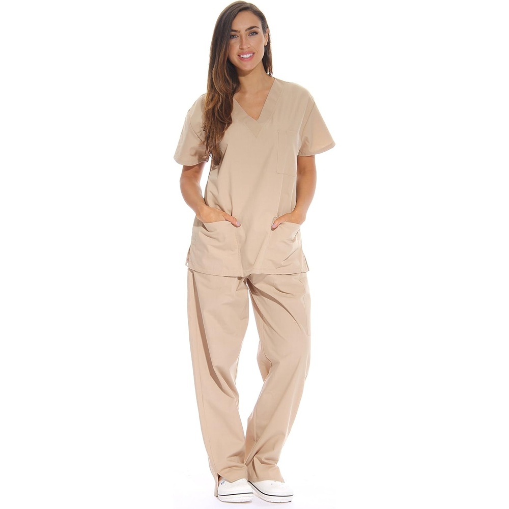 image:imageJust Love Womens Medical Scrubs Set 6Pocket VNeck Top amp Cargo Pants Cotton Blend Nursing UniformKhaki