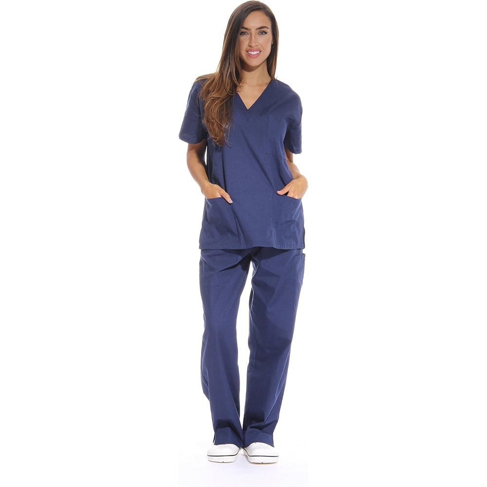 image:imageJust Love Womens Medical Scrubs Set 6Pocket VNeck Top amp Cargo Pants Cotton Blend Nursing UniformNavy