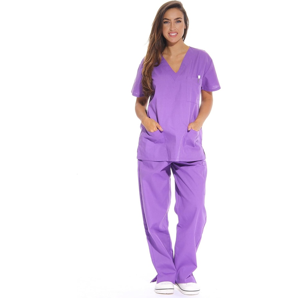 image:imageJust Love Womens Medical Scrubs Set 6Pocket VNeck Top amp Cargo Pants Cotton Blend Nursing UniformPurple