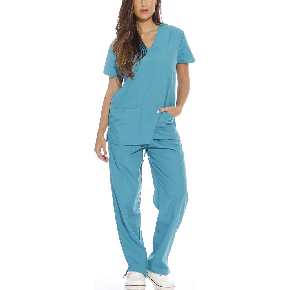 image:imageJust Love Womens Medical Scrubs Set 6Pocket VNeck Top amp Cargo Pants Cotton Blend Nursing UniformTeal