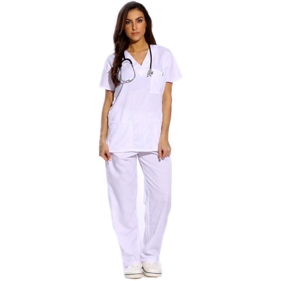 image:imageJust Love Womens Medical Scrubs Set 6Pocket VNeck Top amp Cargo Pants Cotton Blend Nursing UniformWhite