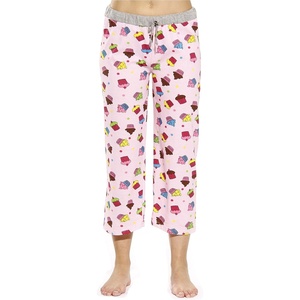 Just Love 100% Cotton Women Pajama Capri Pants Sleepwear(Cupcake Dots – Pink)