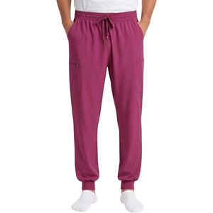 Just Love Men’s Jogger Scrub Pants, 6-Pocket 4-Way Stretch Slim Fit Medical Uniform Bottoms with Drawstring(Burgundy Stretch Fabric)