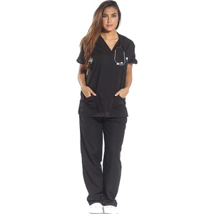 Just Love Women’s Medical Scrubs Set, 6-Pocket V-Neck Top & Cargo Pants, Cotton Blend Nursing Uniform(Black)