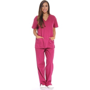 Just Love Women’s Medical Scrubs Set, 6-Pocket V-Neck Top & Cargo Pants, Cotton Blend Nursing Uniform(Burgundy)