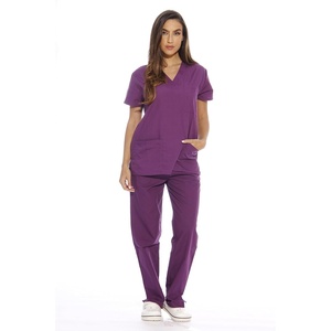 Just Love Women’s Medical Scrubs Set, 6-Pocket V-Neck Top & Cargo Pants, Cotton Blend Nursing Uniform(Eggplant)