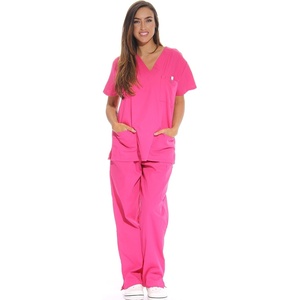 Just Love Women’s Medical Scrubs Set, 6-Pocket V-Neck Top & Cargo Pants, Cotton Blend Nursing Uniform(Fuchsia)