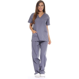 Just Love Women’s Medical Scrubs Set, 6-Pocket V-Neck Top & Cargo Pants, Cotton Blend Nursing Uniform(Grey)