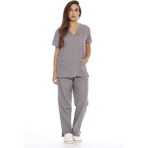 Just Love Women’s Medical Scrubs Set, 6-Pocket V-Neck Top & Cargo Pants, Cotton Blend Nursing Uniform(Light Grey)