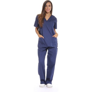 Just Love Women’s Medical Scrubs Set, 6-Pocket V-Neck Top & Cargo Pants, Cotton Blend Nursing Uniform(Navy)