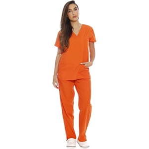 Just Love Women’s Medical Scrubs Set, 6-Pocket V-Neck Top & Cargo Pants, Cotton Blend Nursing Uniform(Orange)