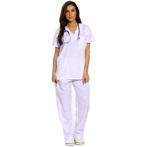 Just Love Women’s Medical Scrubs Set, 6-Pocket V-Neck Top & Cargo Pants, Cotton Blend Nursing Uniform(White)