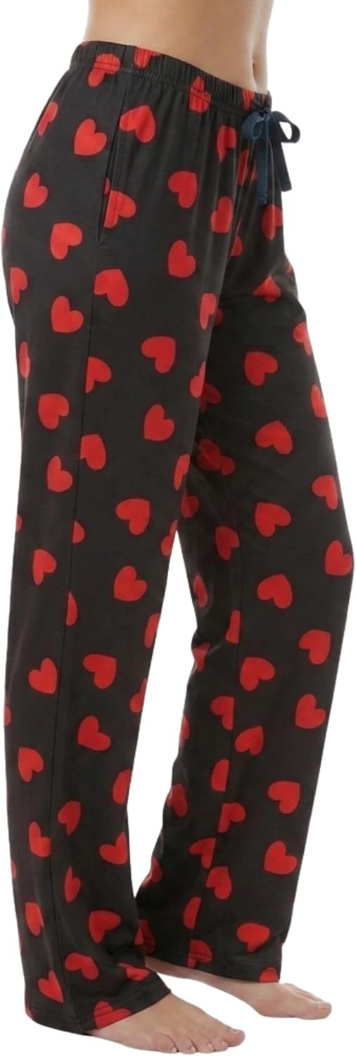 image:imageJust Love Womens Pajama Pants Soft Stretch Jersey PJ Bottoms with Two Pockets Elastic Waist and DrawstringBlack Red Heart Print