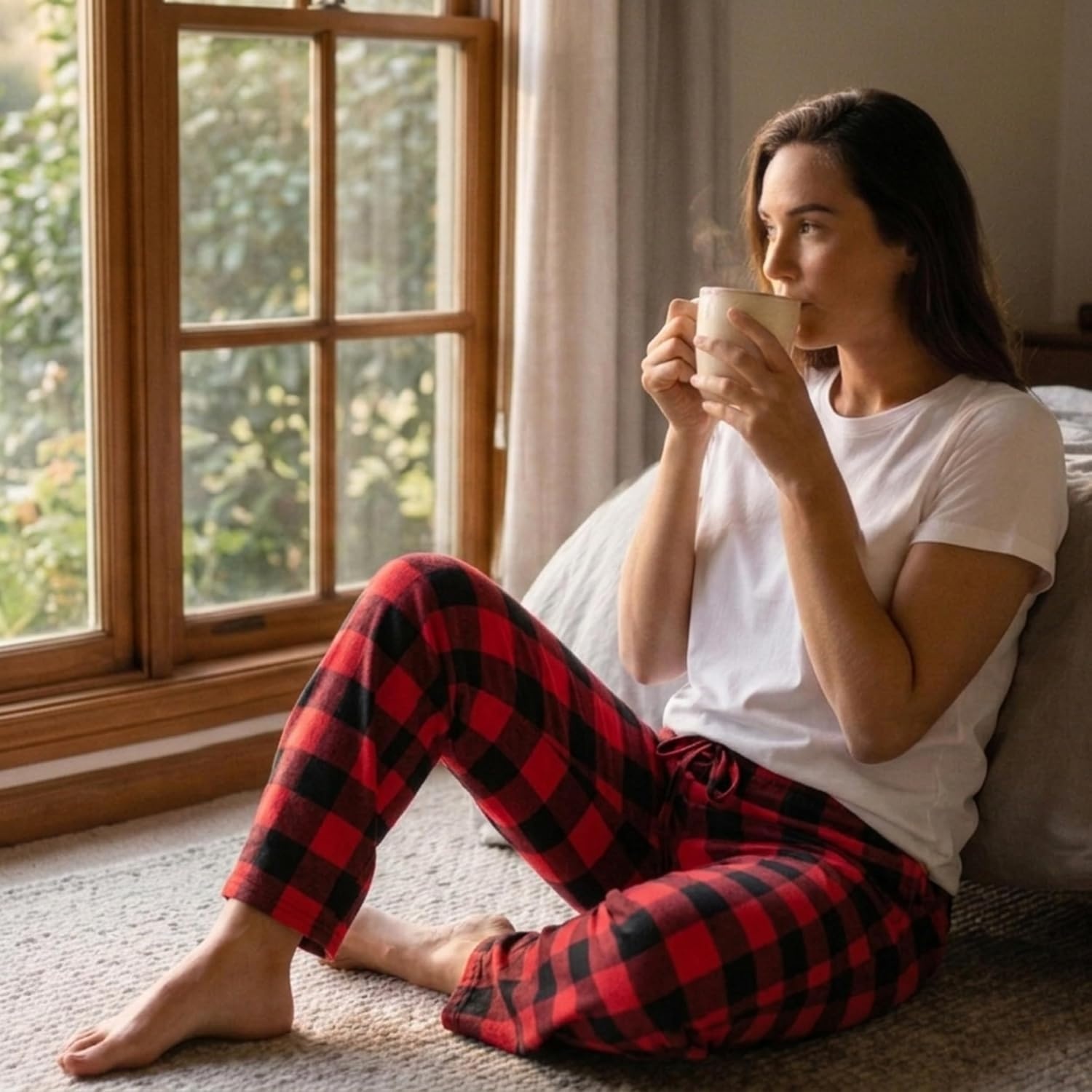 image:imageJust Love Womens Pajama Pants Soft Stretch Jersey PJ Bottoms with Two Pockets Elastic Waist and DrawstringRed Black Buffalo Plaid